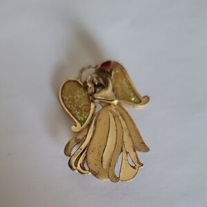 Elegant Gold Angel Brooch with Red Detail